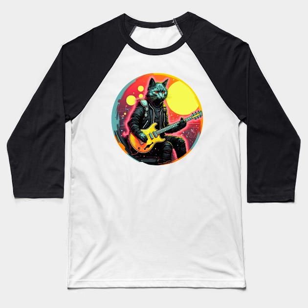 Cat Playing Guitar Funny Cat With Guitar Cute Cat Guitar Baseball T-Shirt by OscarVanHendrix